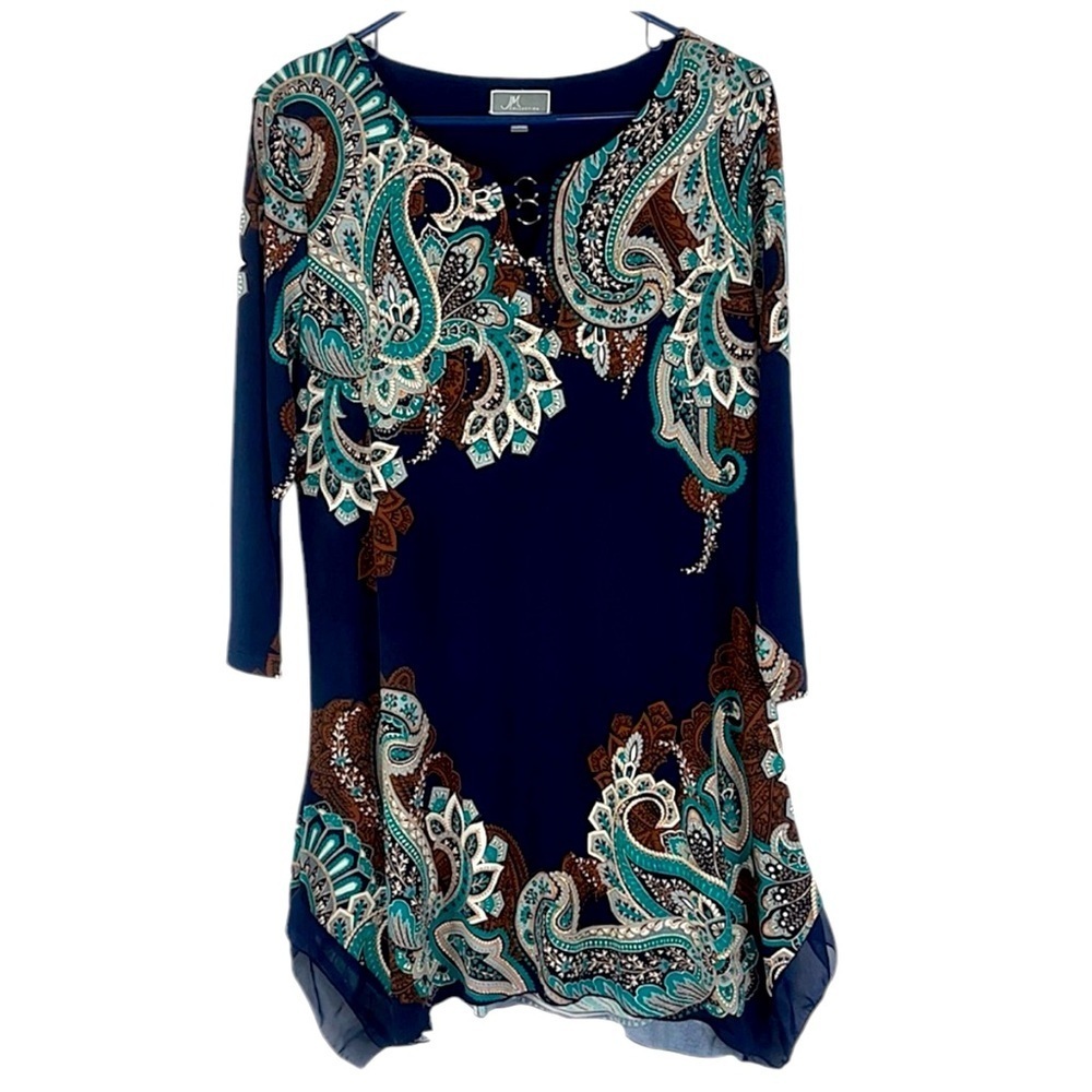 JM Collection 3/4 sleeve studded tunic boho chic Sz M